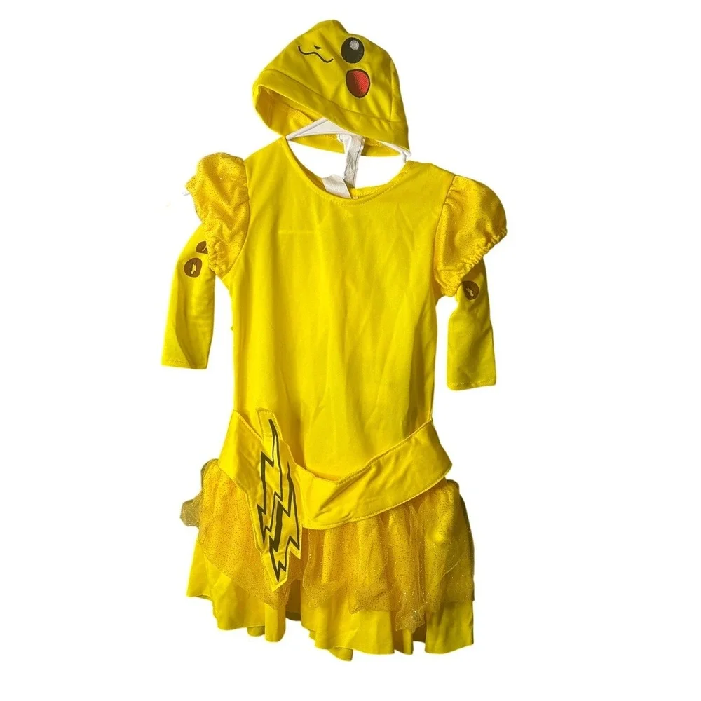 Pokemon Pikachu Costume Dress Set Girls Youth Medium 8 Yellow Tutu Hat Tail 4pc